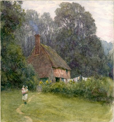 Hütte mit Figuren von Helen Allingham